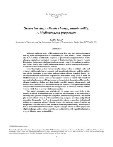 Geoarchaeology, climate change, and sustainability