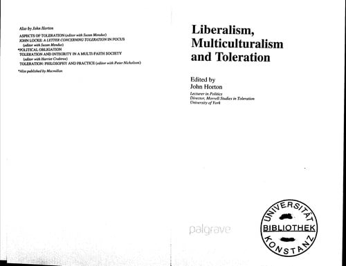 Liberalism, multiculturalism and toleration