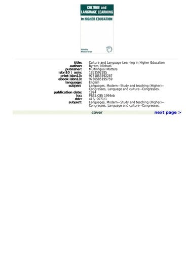 Culture and language learning in higher education