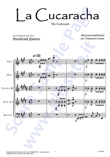 French Horn in Eb part of "La Cucaracha" for Woodwind Quintet The Cockroach