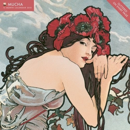 Mucha 2012 Wall Calendar - Mucha Large Size : 13" X 13" (Glittered on Every Page) - Flame Tree Publishing