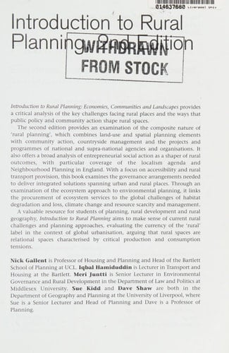 Introduction to Rural Planning Economies, Communities and Landscapes