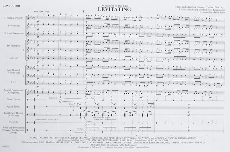 Levitating As Recorded by Dua Lipa, Conductor Score