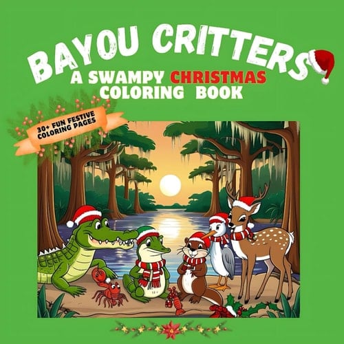 Bayou Critters A Swampy Christmas Coloring Book: 30+ Festive Cozy Relaxing Cute Bayou Critters Animals Christmas Kids to Adults Holiday Family Time Art