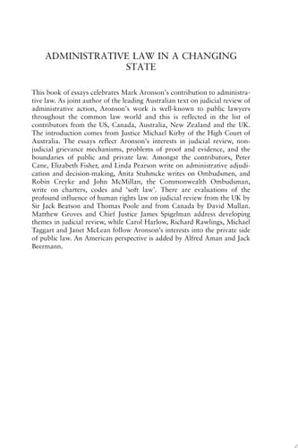 Administrative Law in a Changing State Essays in Honour of Mark Aronson