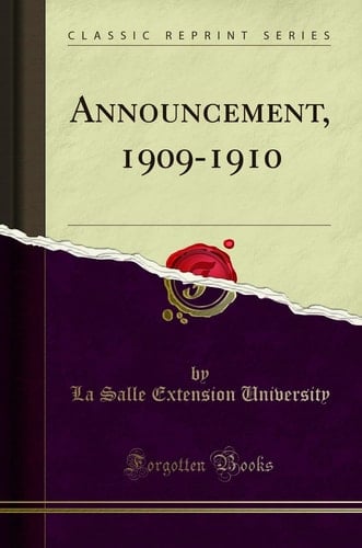 ANNOUNCEMENT, 1909-1910 (CLASSIC REPRINT).