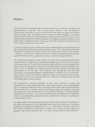 Selected Papers from International Conference on Optics and Optoelectronics '98