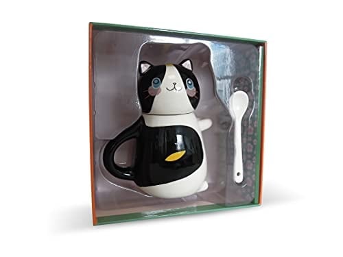 Coffret La pause kawaii Avec 1 mug chat et sa cuillère, et 1 livre de 50 recettes de boissons chaudes et petits gâteaux