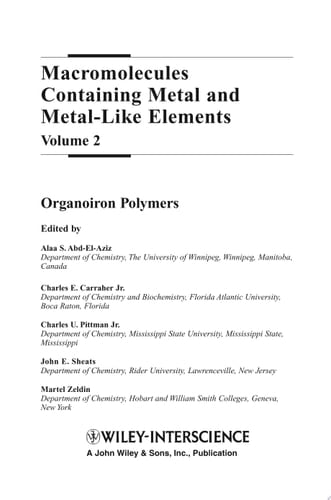 Macromolecules Containing Metal and Metal-Like Elements, Volume 2 Organoiron Polymers