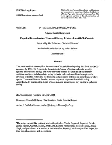 Empirical Determinants of Household Saving Evidence From OECD Countries