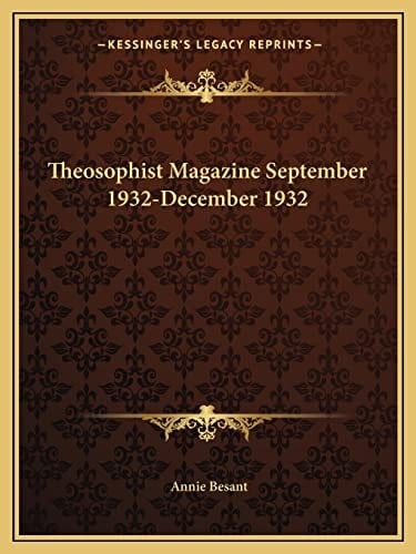 Theosophist Magazine September 1932-December 1932
