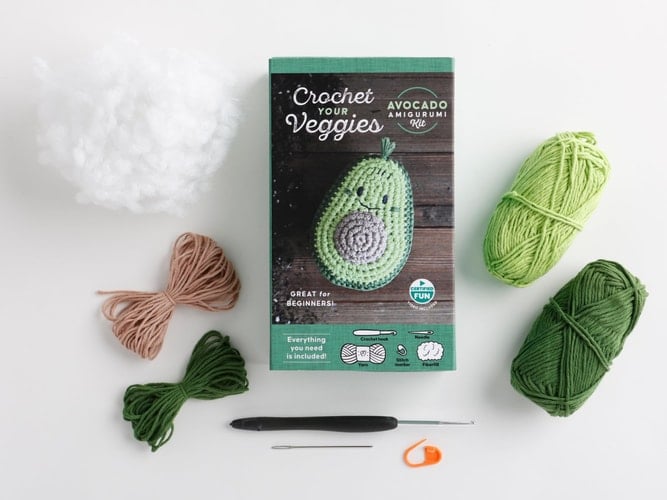 Crochet Your Veggies Amigurumi Kit Avocado Everything You Need Is Included: 100%-Cotton Yarn, Crochet Hook, Stitch Marker, Tapestry Needle, Fiberfill, Step-By-Step Leaflet, and Exclusive Instruction Videos; Beginner Friendly!