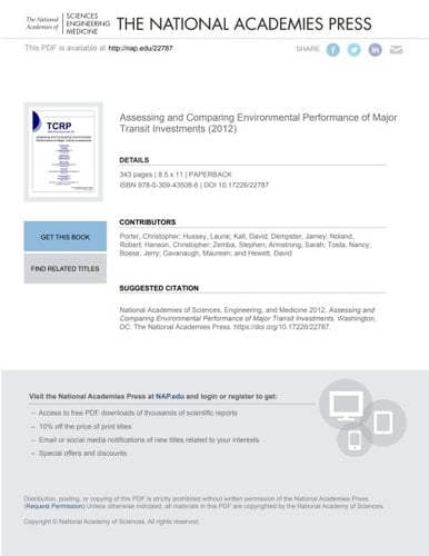 Assessing and Comparing Environmental Performance of Major Transit Investments