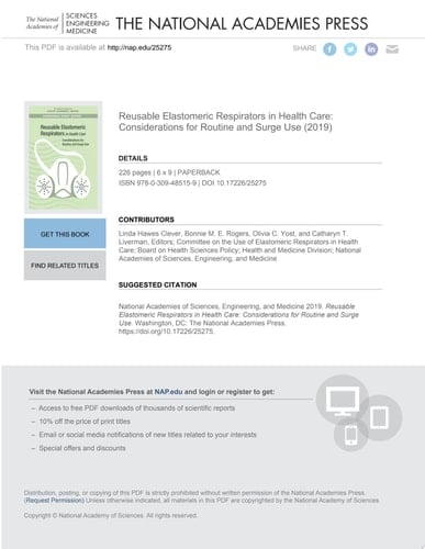 Reusable Elastomeric Respirators in Health Care Considerations for Routine and Surge Use