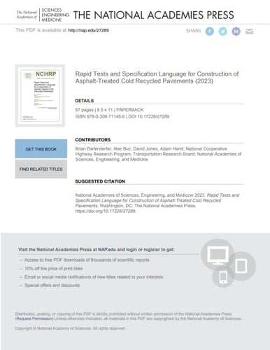 Rapid Tests and Specification Language for Construction of Asphalt-Treated Cold Recycled Pavements