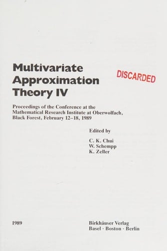 Multivariate Approximation Theory IV: Proceedings of the Conference at the Mathematical Research Institute at Oberwolfach, Black Forest, February ... Series of Numerical Mathematics, 90)