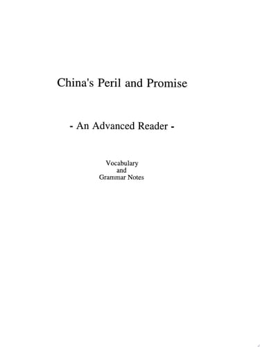 China's Peril and Promise An Advanced Reader of Modern Chinese