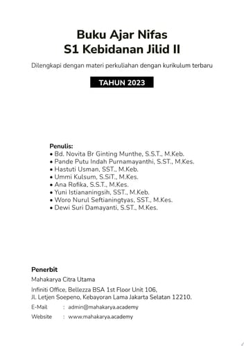 Buku Ajar Nifas S1 Kebidanan Jilid II