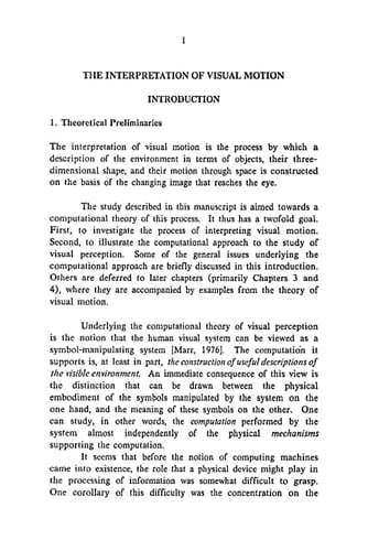 The Interpretation of Visual Motion (Artificial Intelligence)