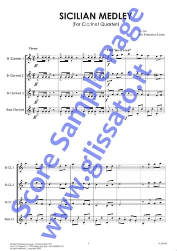 Bb Clarinet 3 part: "Sicilian Medley" for Clarinet Quartet popular songs