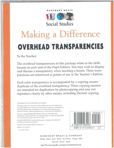 Harcourt Brace Social Studies Making a Difference Overhead Transparencies