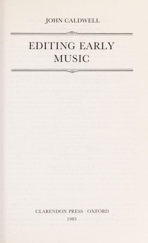 Editing Early Music (Early Music Series)