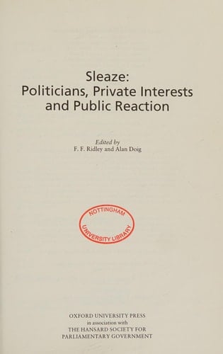 Sleaze (Hansard Society Series in Politics & Government)