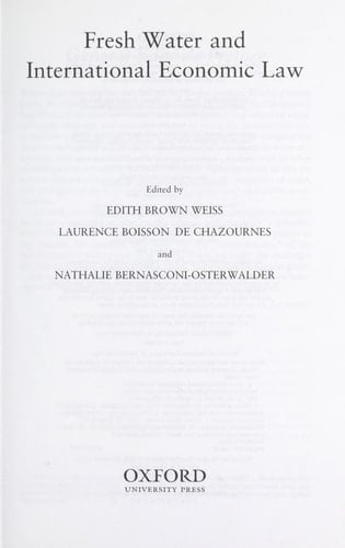 Fresh Water and International Economic Law (International Economic Law Series)
