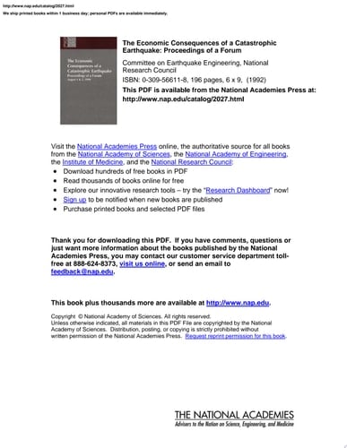 The Economic Consequences of a Catastrophic Earthquake Proceedings of a Forum
