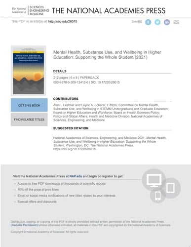 Mental Health, Substance Use, and Wellbeing in Higher Education Supporting the Whole Student