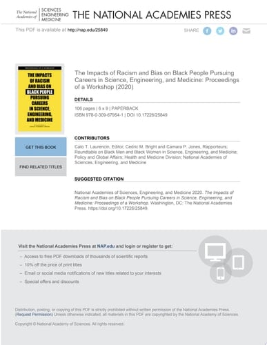 The Impacts of Racism and Bias on Black People Pursuing Careers in Science, Engineering, and Medicine Proceedings of a Workshop