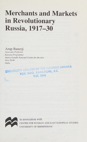 Merchants and Markets in Revolutionary Russia, 1917-30
