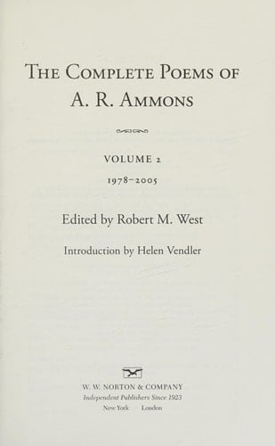 The Complete Poems of A. R. Ammons Volume 1 1955-1977