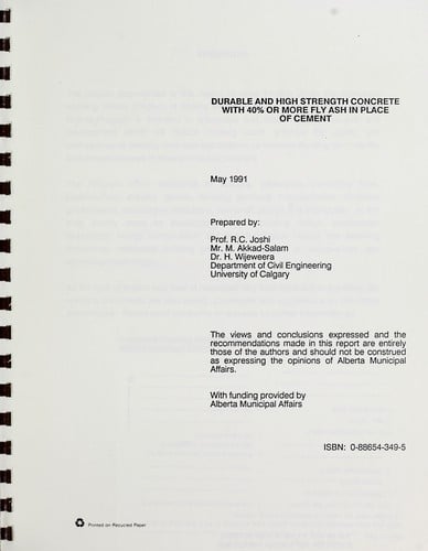 Durable and High Strength Concrete with 40% Or More Fly Ash in Place of Cement