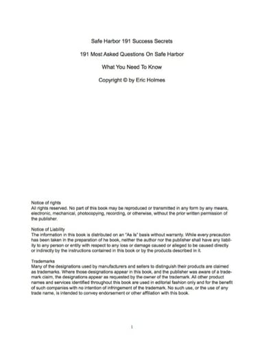 Safe Harbor 191 Success Secrets - 191 Most Asked Questions On Safe Harbor - What You Need To Know