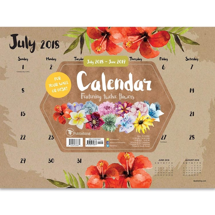 TF Publishing 19-8599A July 2018 - June 2019 Floral Mini Desk Pad Calendar, 12 x 9", Multi Colored