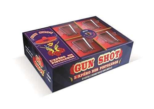 Coffret Gun Shot l'apéro des pistoleros 60 coktails à dégainer pour des soirées mortelles. Le livre de recettes avec 4 verres à shot pistolet