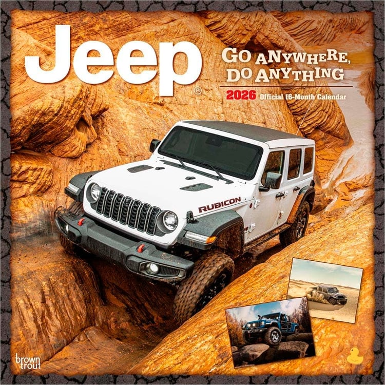 Jeep OFFICIAL | 2026 12 x 24 Inch (Hanging) Monthly Square Wall Calendar | Plastic-Free | BrownTrout | Offroad Motor Car