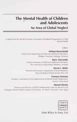 The mental health of children and adolescents